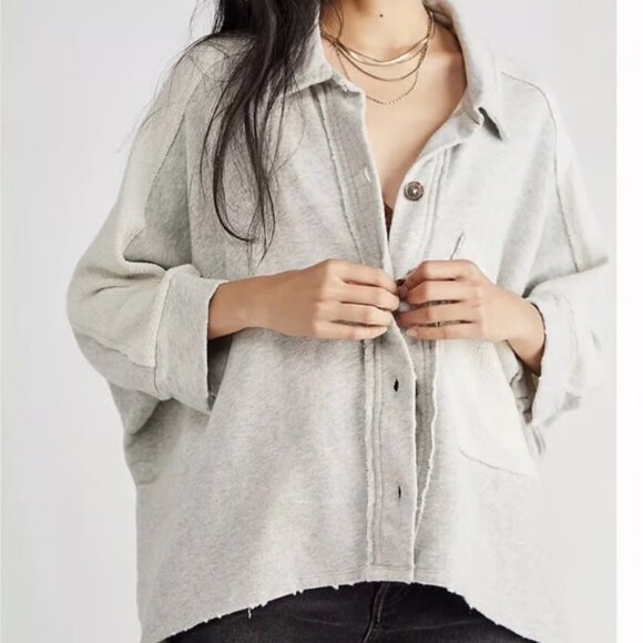 Free People Gray Montauk Shirt Jacket - Picture 1 of 7